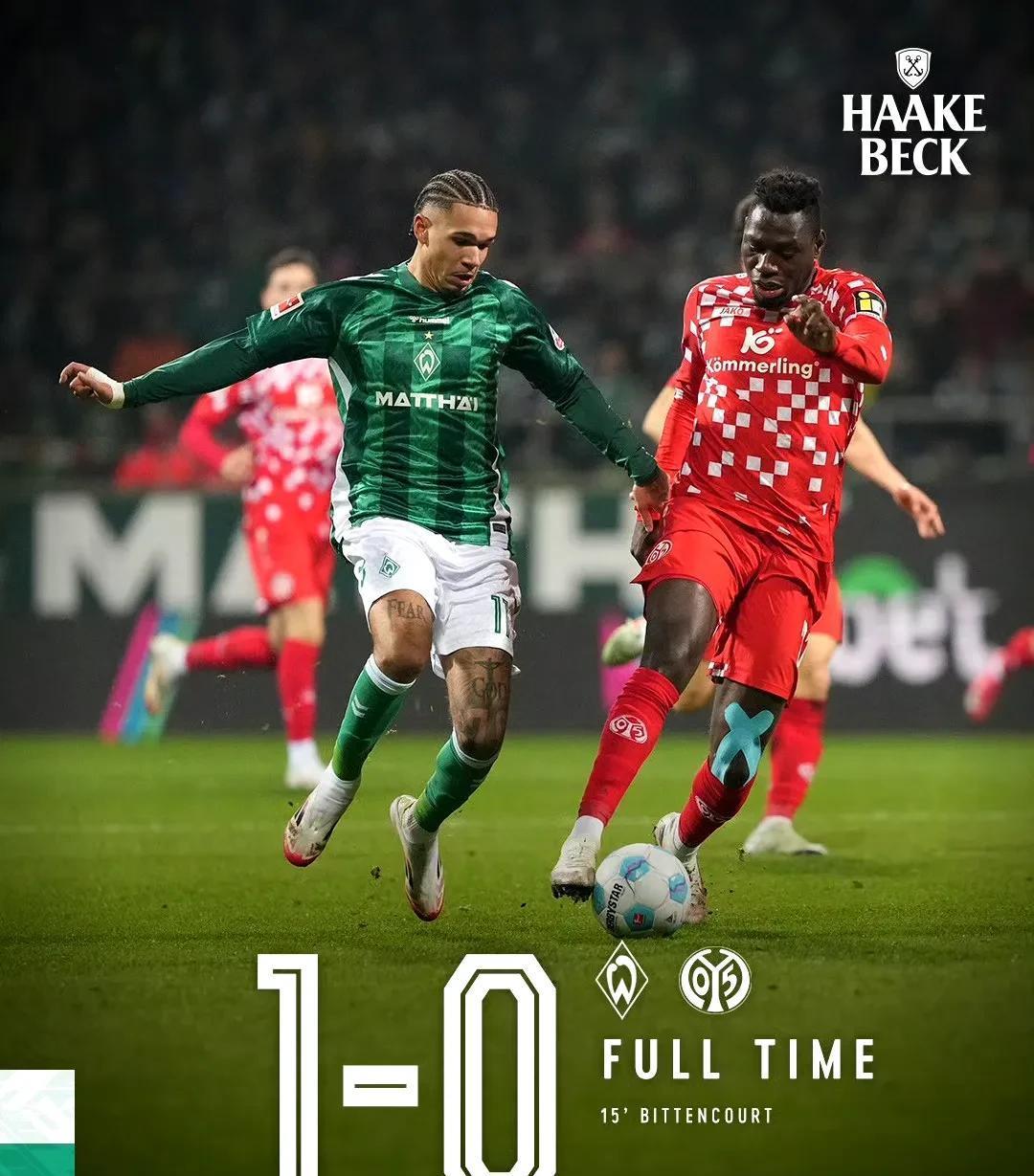 不来梅战平对手，德甲积分榜排名不升不降